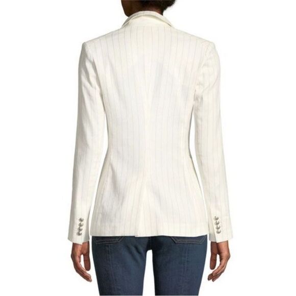 Veronica Beard Apollo Linen Dickey Jacket Blazer – White Pinstripe, Size 2 - Picture 8 of 9